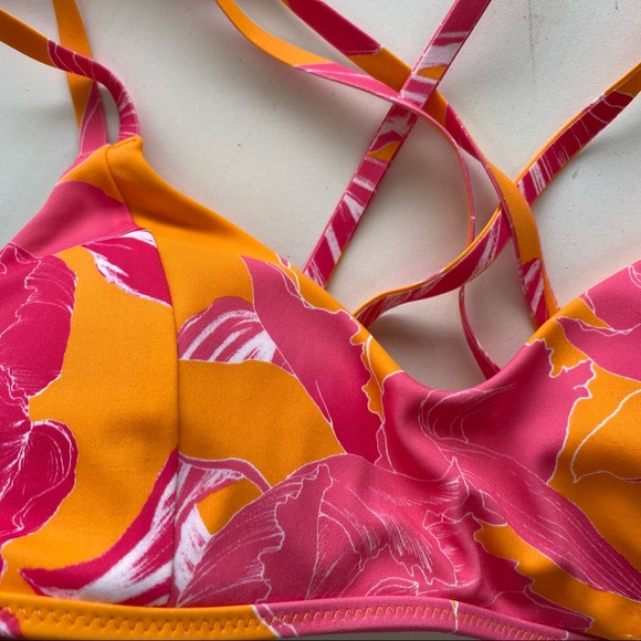 Athleta Kailua South Swell Floral Bikini Top Orange Pink - Picture 4 of 9